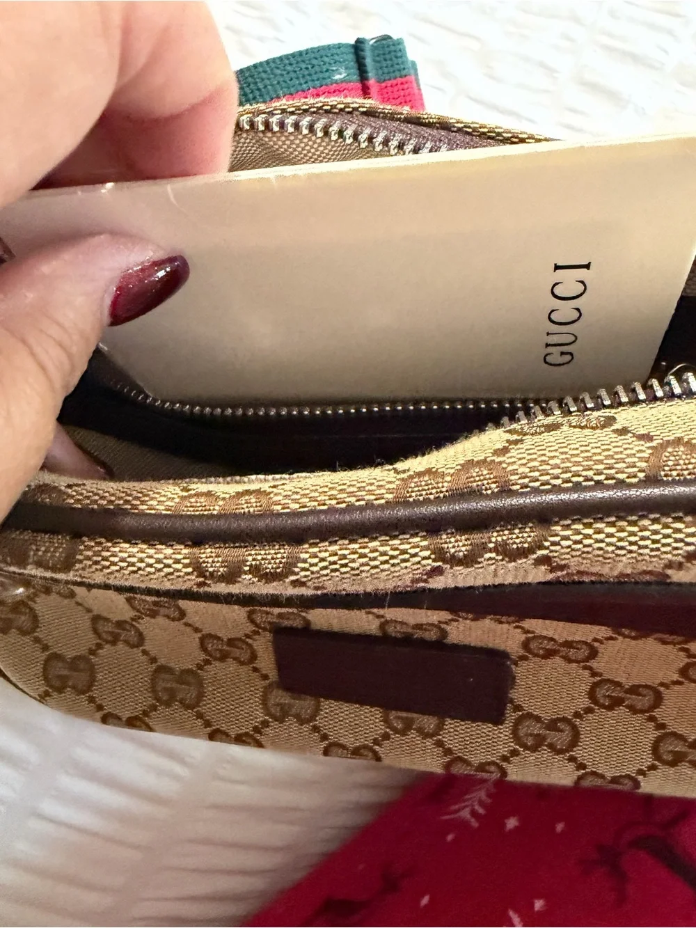 Gucci Beige Canvas Interior Crossbody with Brown Leather Trim